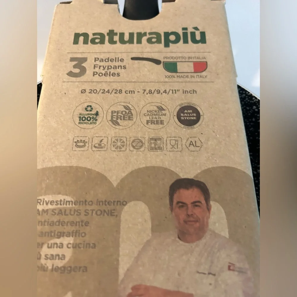 Naturapiu 11 Inch Nonstick Frying Pan Made in Italy Stone Speckle, red outer new